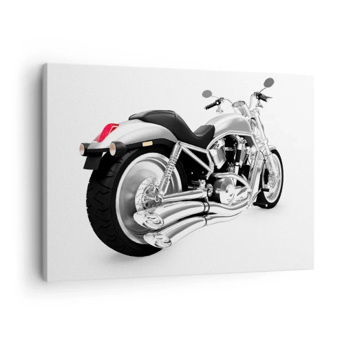 Schilderen op canvas - Chromen motorfiets op witte achtergrond - 70x50cm - De droom van een verzamelaar - Moderne wanddecoratie voor woonkamer en slaapkamer ARTTOR
