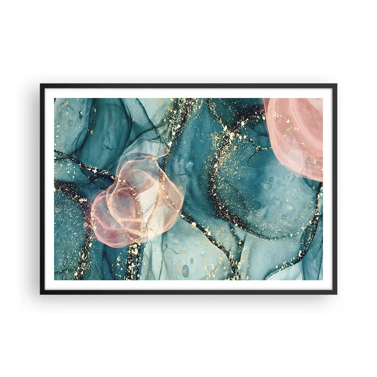 Poster in een zwarte lijst - Zijdeblauw, tule roze - 100x70 cm