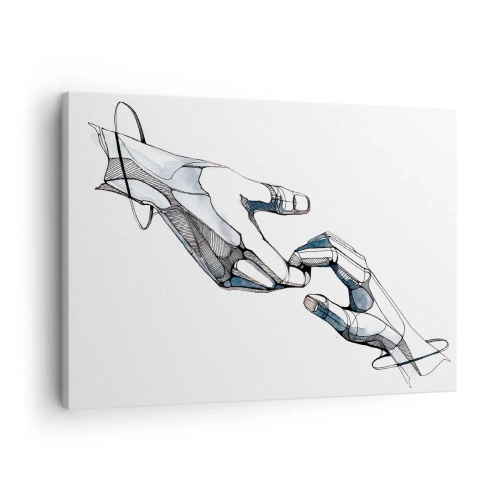 Schilderen op canvas - Artistieke weergave van een hand in een minimalistische en geometrische vorm - 70x50cm - Een goed gebaar - Moderne wanddecoratie voor woonkamer en slaapkamer ARTTOR