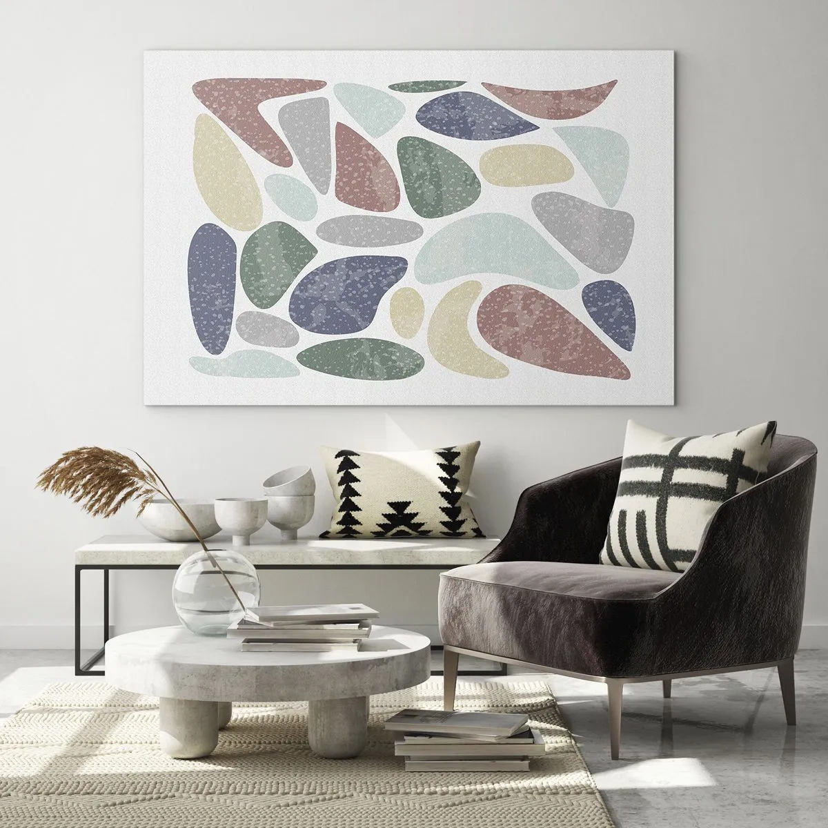 Schilderen op glas - Decoratieve stenen in poederkleuren in de vorm van een mozaïek - 70x50cm - Een mozaïek van poederkleuren - Moderne wanddecoratie voor woonkamer en slaapkamer ARTTOR