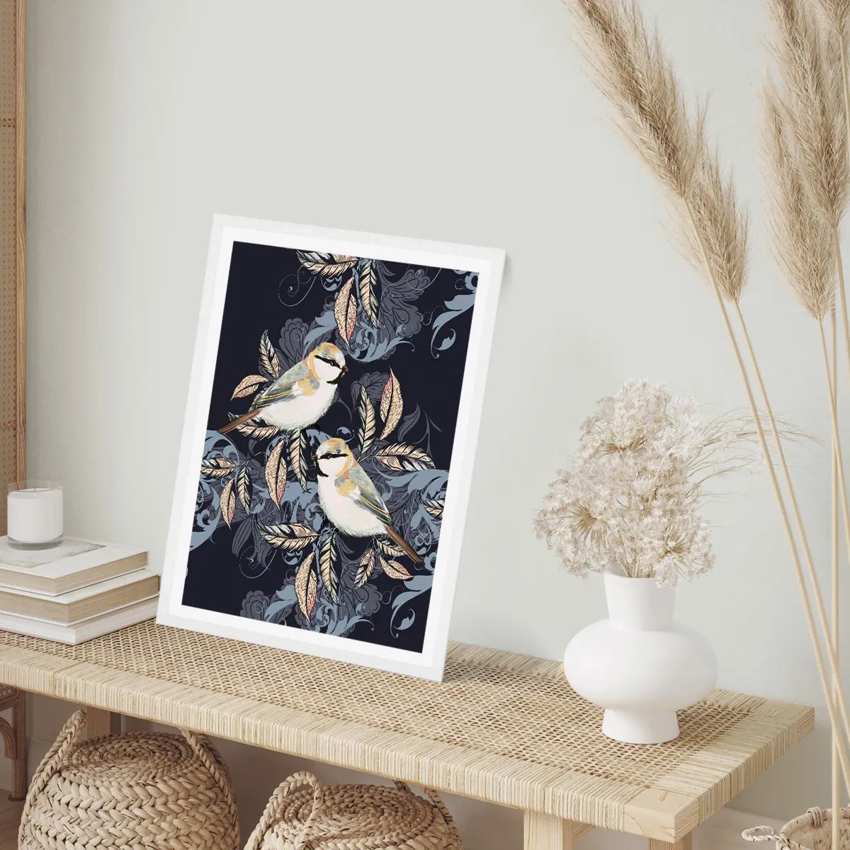 Poster in een witte lijst - Geel-blauwe triller - 70x100 cm