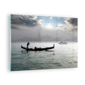 Schilderen op glas - Gondel op de wateren van Venetië op een mistige ochtend - 70x50cm - Een fantastische stad van water en mist - Moderne wanddecoratie voor woonkamer en slaapkamer ARTTOR