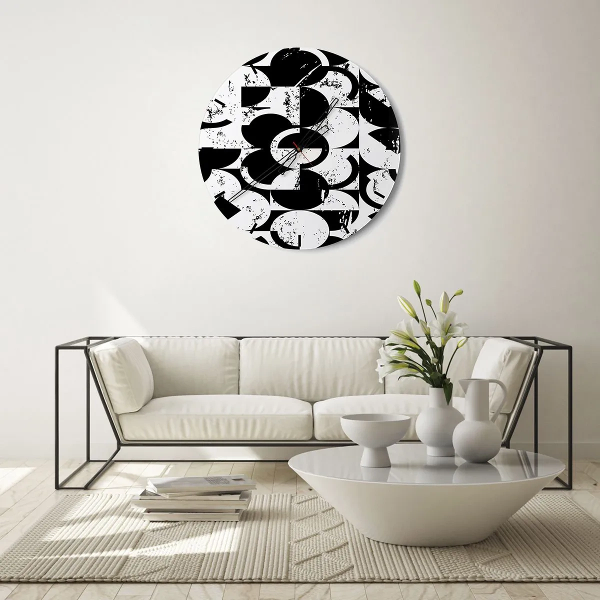 Wandklok - Klok - Een geometrisch zwart-witpatroon met een artistiek karakter - 30x30cm - Wit is wit en zwart is zwart - Moderne wanddecoratie voor woonkamer, keuken en slaapkamer ARTTOR