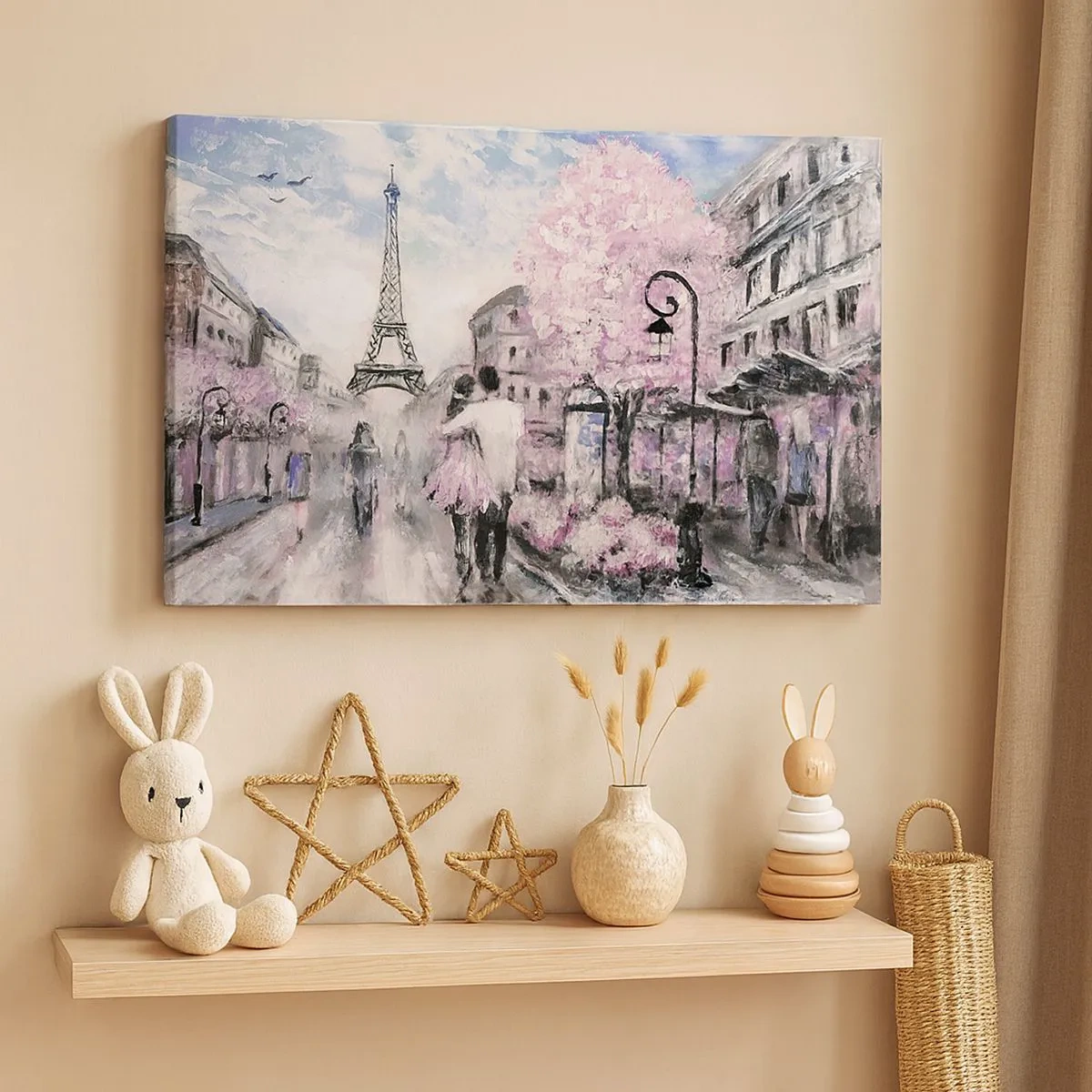 Schilderen op canvas - Een romantische wandeling in Parijs langs de Eiffeltoren - 70x50cm - Hoe verliefd te worden is alleen in ... - Moderne wanddecoratie voor woonkamer en slaapkamer ARTTOR