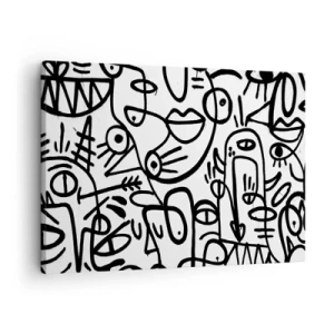 Schilderen op canvas - Zwart-wit abstracte tekeningen met gezichtsmotieven - 70x50cm - Gezichten en luchtspiegelingen - Moderne wanddecoratie voor woonkamer en slaapkamer ARTTOR