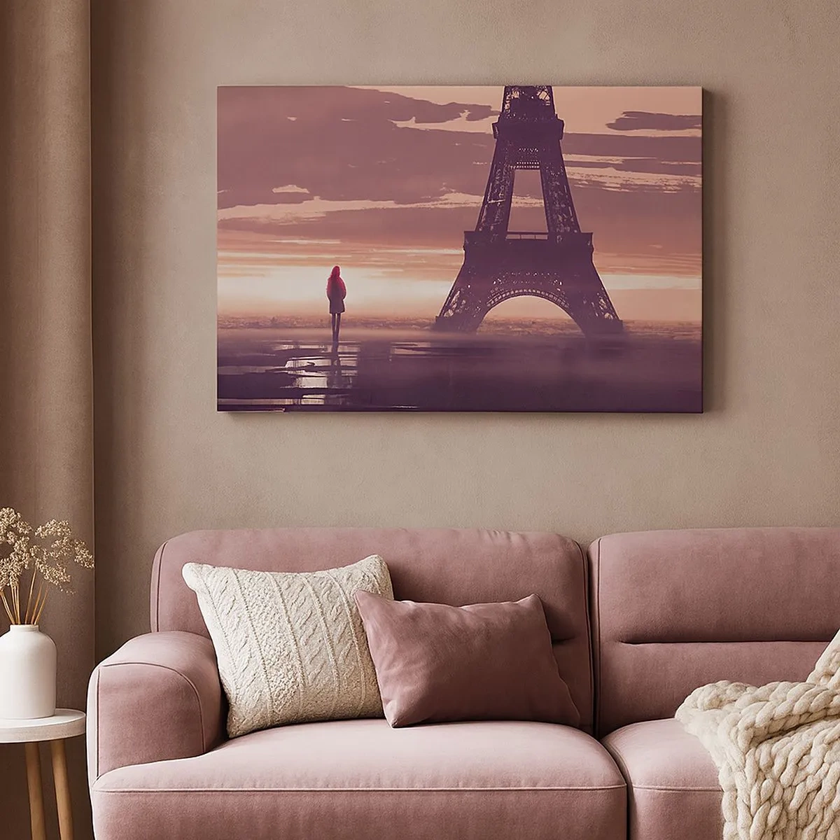 Schilderen op canvas - Een figuur kijkt naar de Eiffeltoren in het licht van de ondergaande zon - 70x50cm - Slechts twee van hen - Moderne wanddecoratie voor woonkamer en slaapkamer ARTTOR