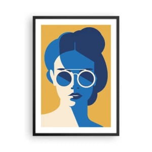Poster in een zwarte lijst - Abstract portret van een vrouw met een zonnebril - 50x70cm - Vakantie-look - Moderne wanddecoratie voor woonkamer en slaapkamer ARTTOR