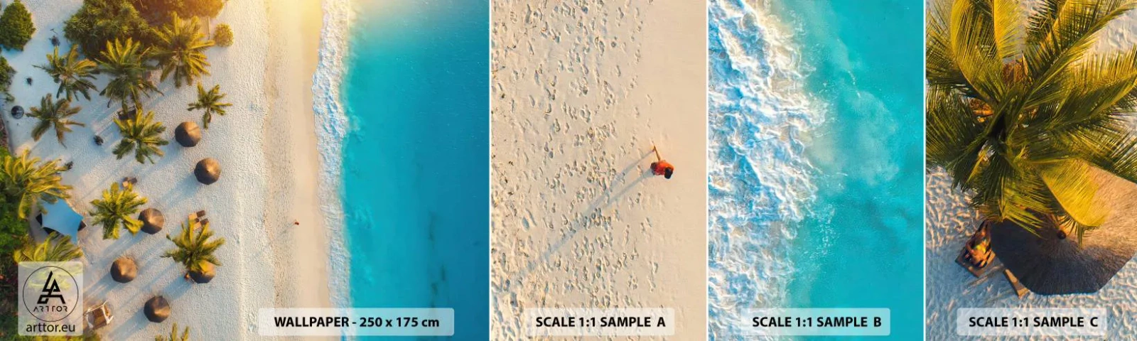 Fotobehang Monster Zelfklevend Deluxe Sticker - Welkom in het paradijs - Strand, palmbomen, Exotisme - 100x30 cm