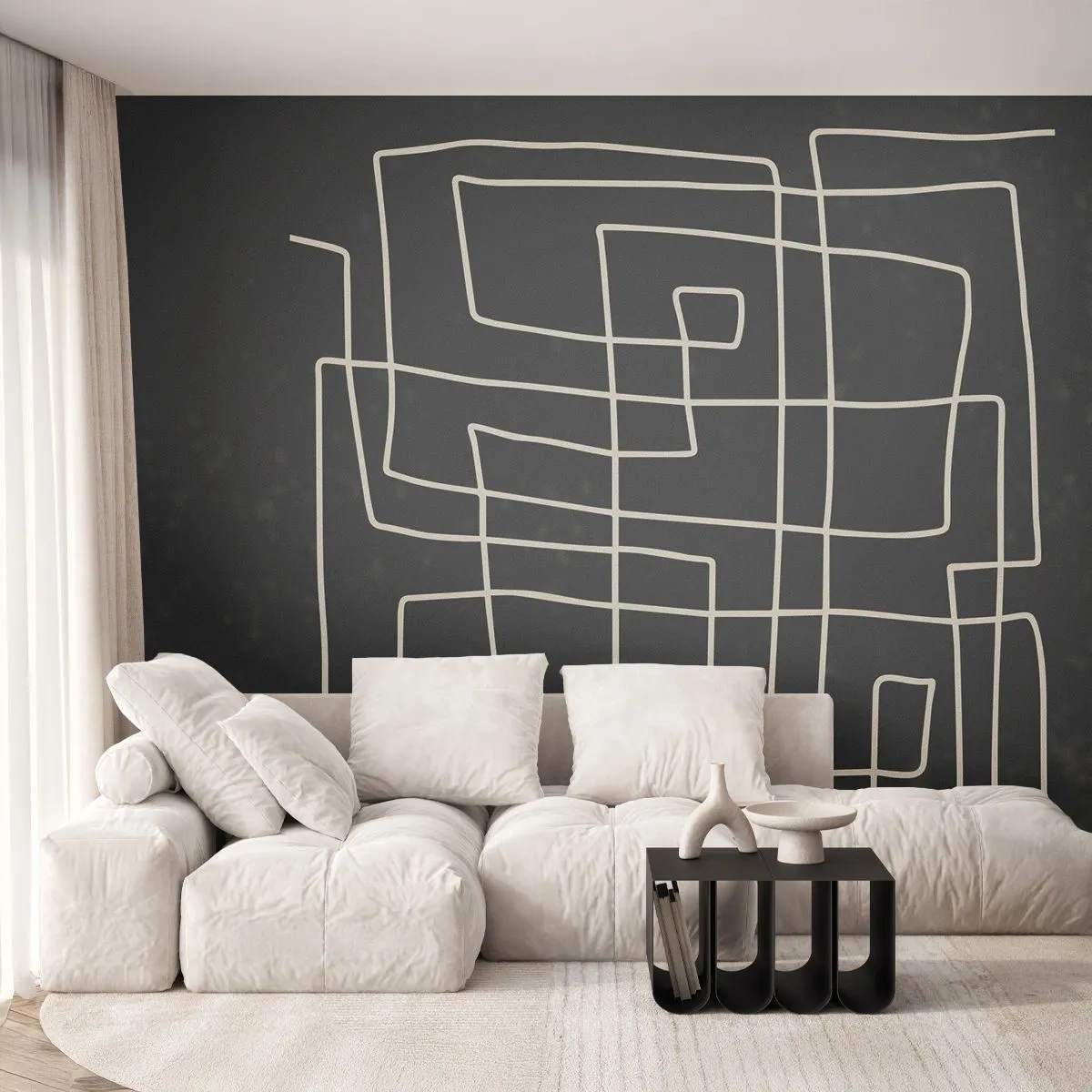 Fotobehang Standard Eco - Niet zo eenvoudig - Abstractie, Deel, Zwart en wit - 350x256 cm