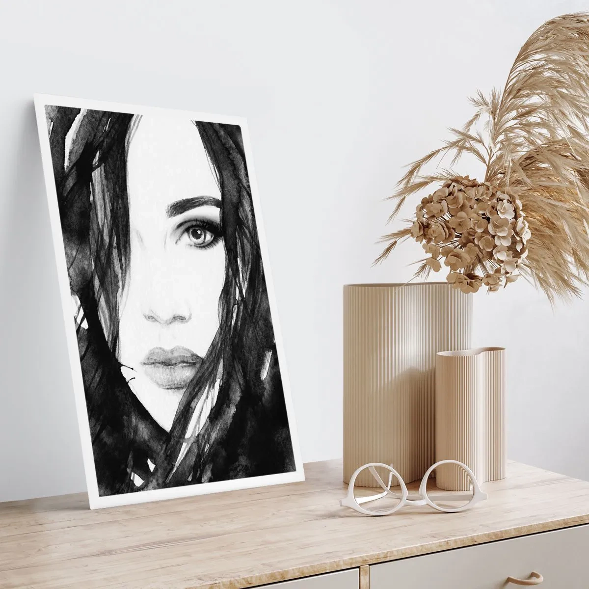 Poster - Portret van een dame in zwart en wit - 40x50 cm