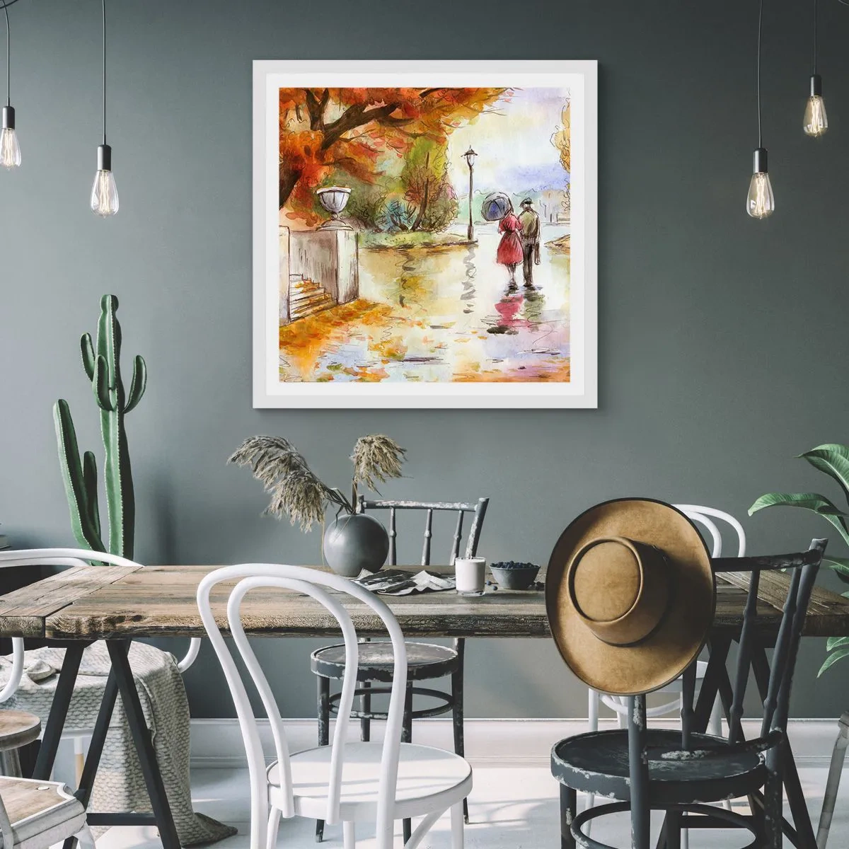 Poster in een witte lijst - Romantische herfst in het park - 30x30 cm