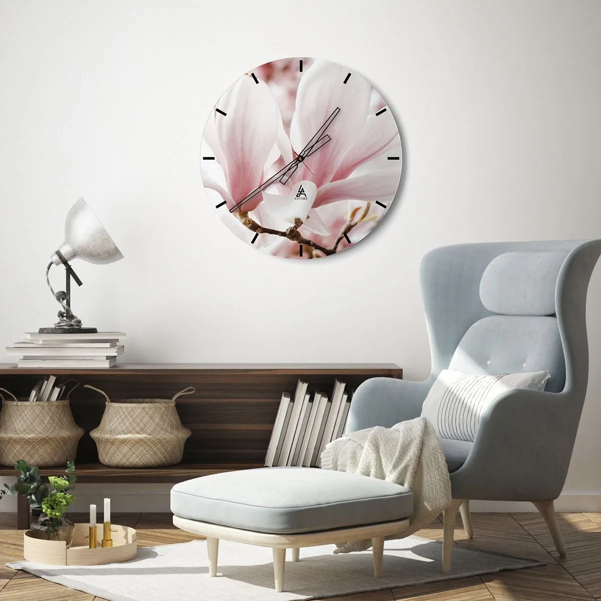 Wandklok - Klok - Delicate magnolia's in tinten roze en wit - 30x30cm - Een overvloed aan tederheid - Moderne wanddecoratie voor woonkamer, keuken en slaapkamer ARTTOR
