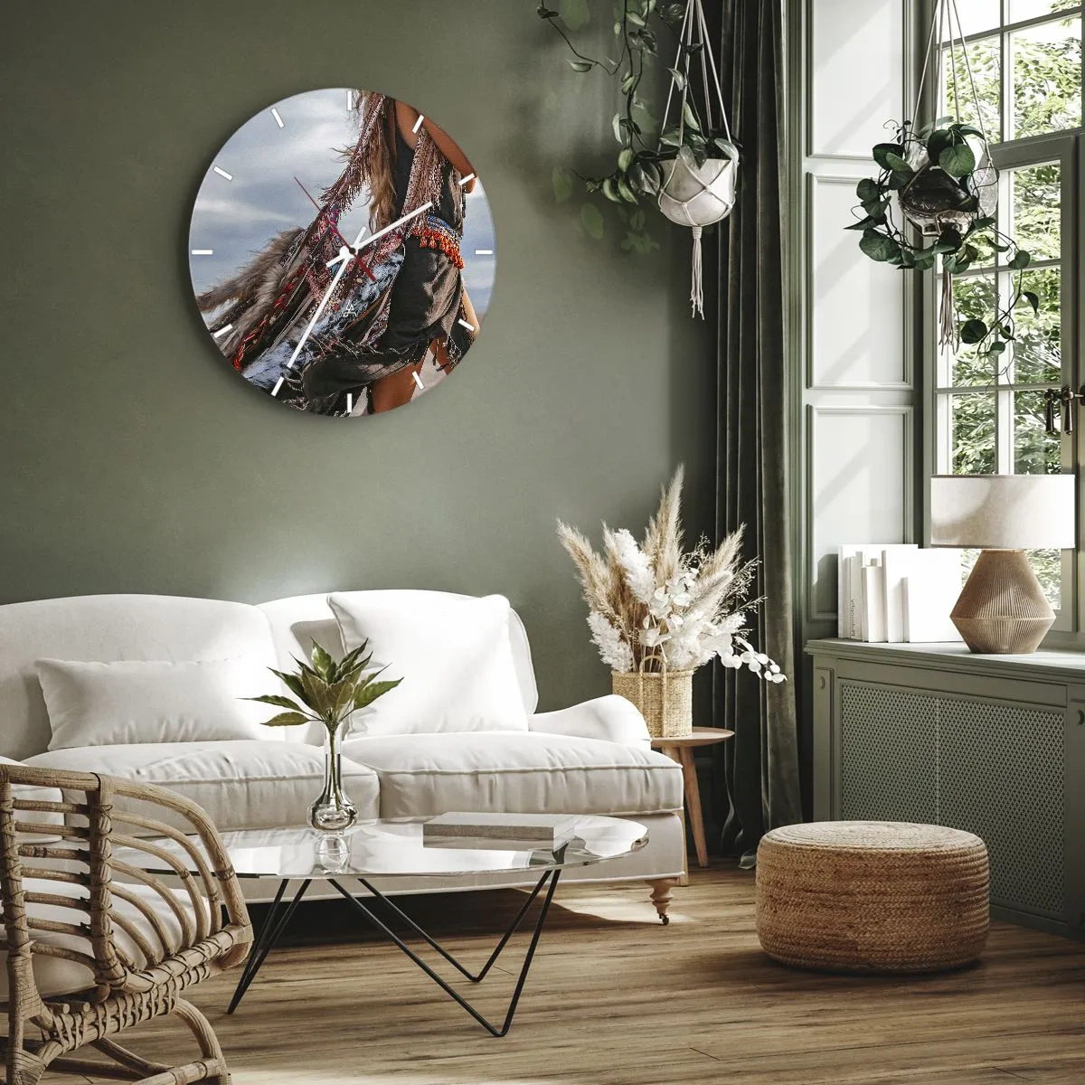 Wandklok - Klok - Boho strandstijl met franjes en versieringen - 30x30cm - Het meisje van de sjamaan - Moderne wanddecoratie voor woonkamer, keuken en slaapkamer ARTTOR
