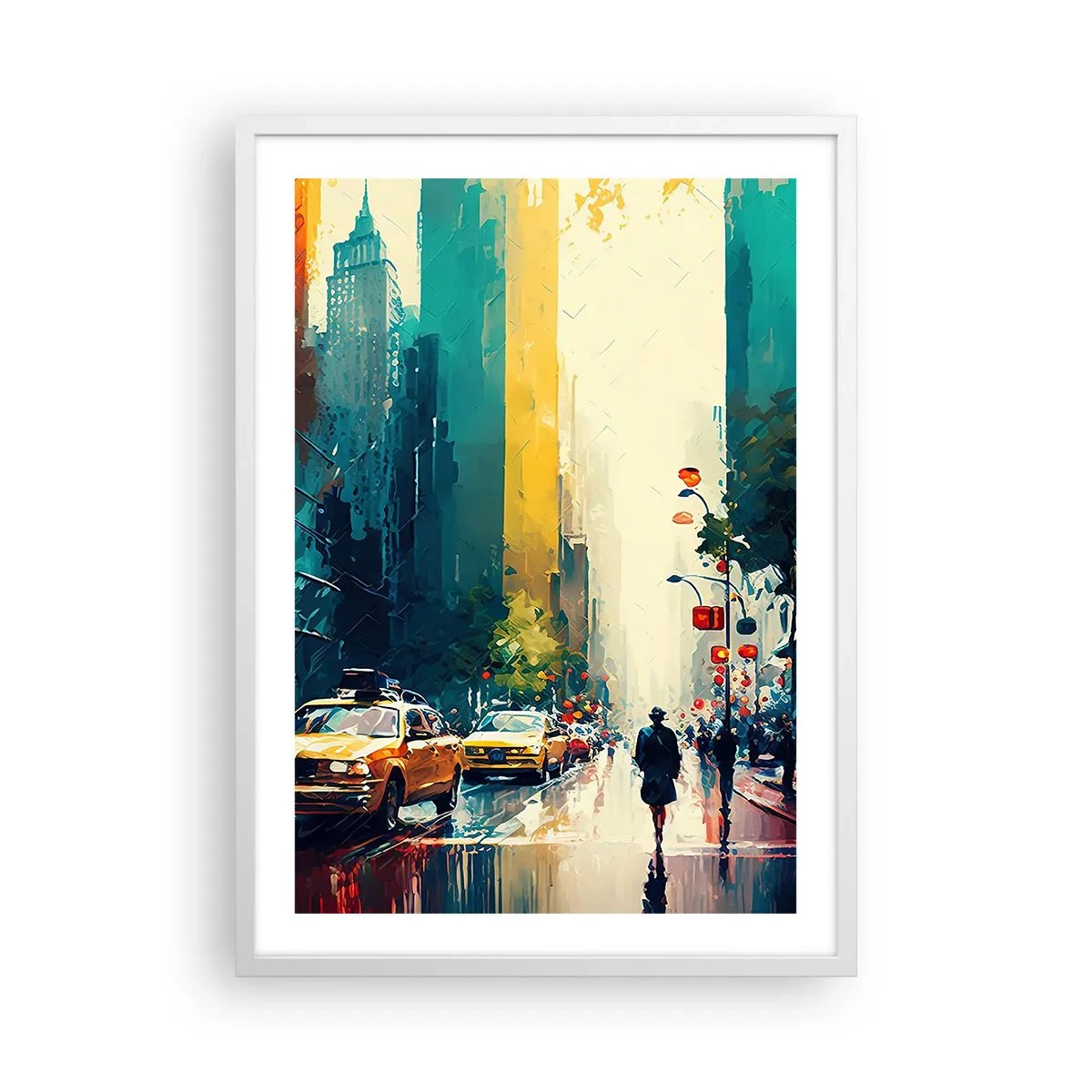 Poster in een witte lijst - New York – zelfs de regen is hier kleurrijk - 50x70 cm