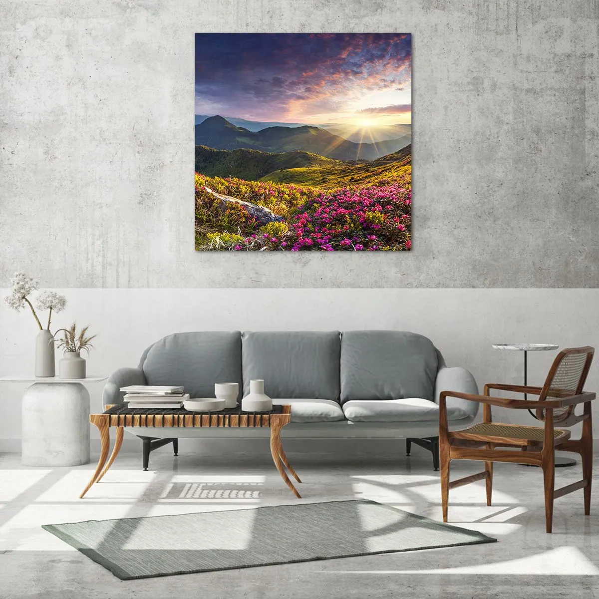 Schilderen op glas - Frisheid in de ochtend in de bergen - 70x70 cm