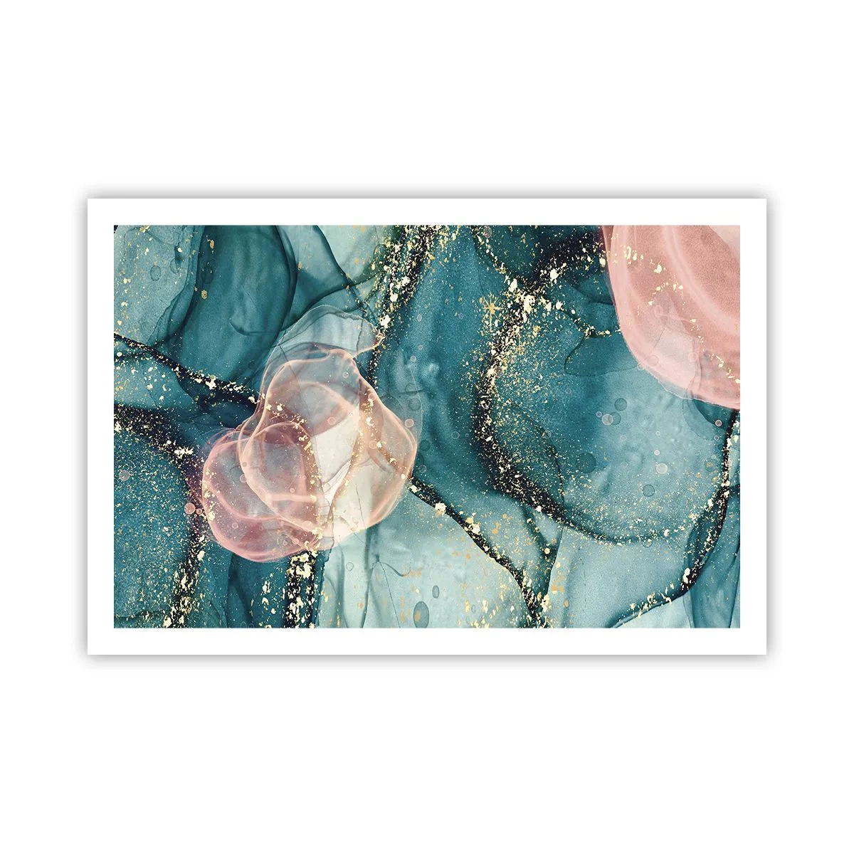 Poster - Zijdeblauw, tule roze - 91x61 cm