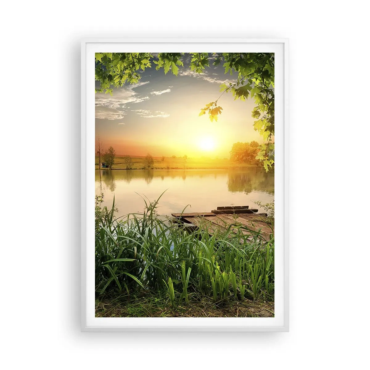 Poster in een witte lijst - Landschap in een groen kader - 70x100 cm