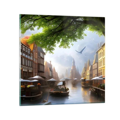 Schilderen op glas - Hollands stadsbeeld - 50x50 cm