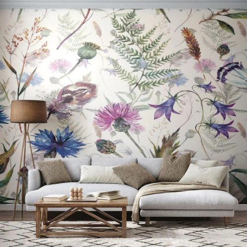 Fotobehang Standard Eco - Pools herbarium - Veld bloemen, Tuin, Natuur - 350x256 cm