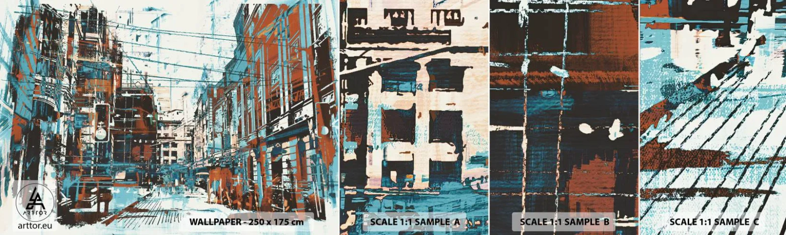 Fotobehang Monster Zelfklevend Deluxe Sticker - Een versleten stadspad - Stad, Architectuur, Deel - 100x30 cm