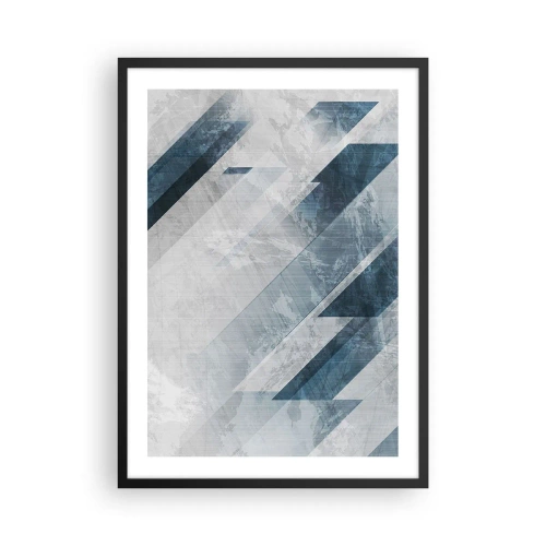 Poster in een zwarte lijst - Geometrie in tinten blauw en grijs - 50x70cm - Ruimtelijke compositie - grijze beweging - Moderne wanddecoratie voor woonkamer en slaapkamer ARTTOR