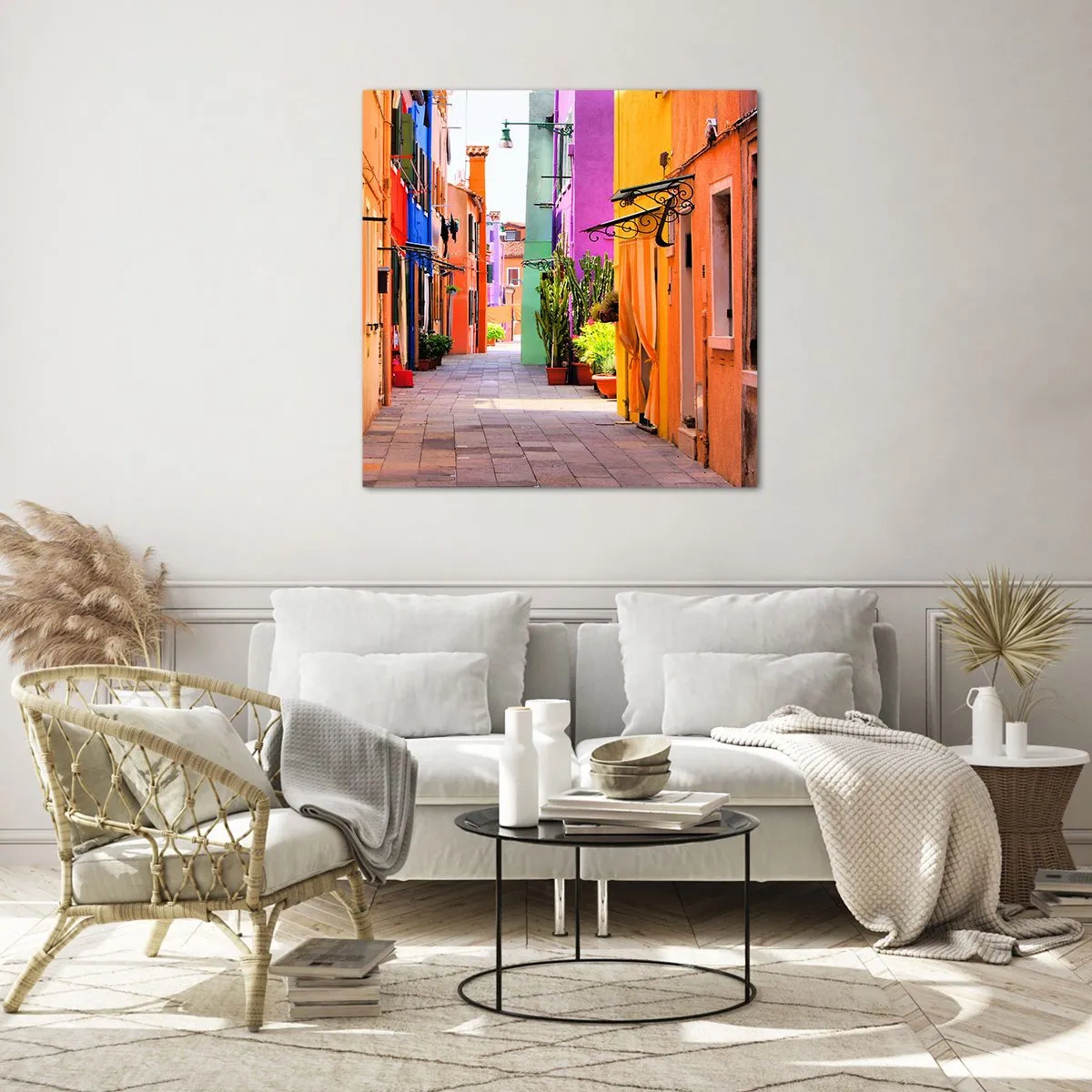Schilderen op glas - Regenboogsteeg - 60x60 cm