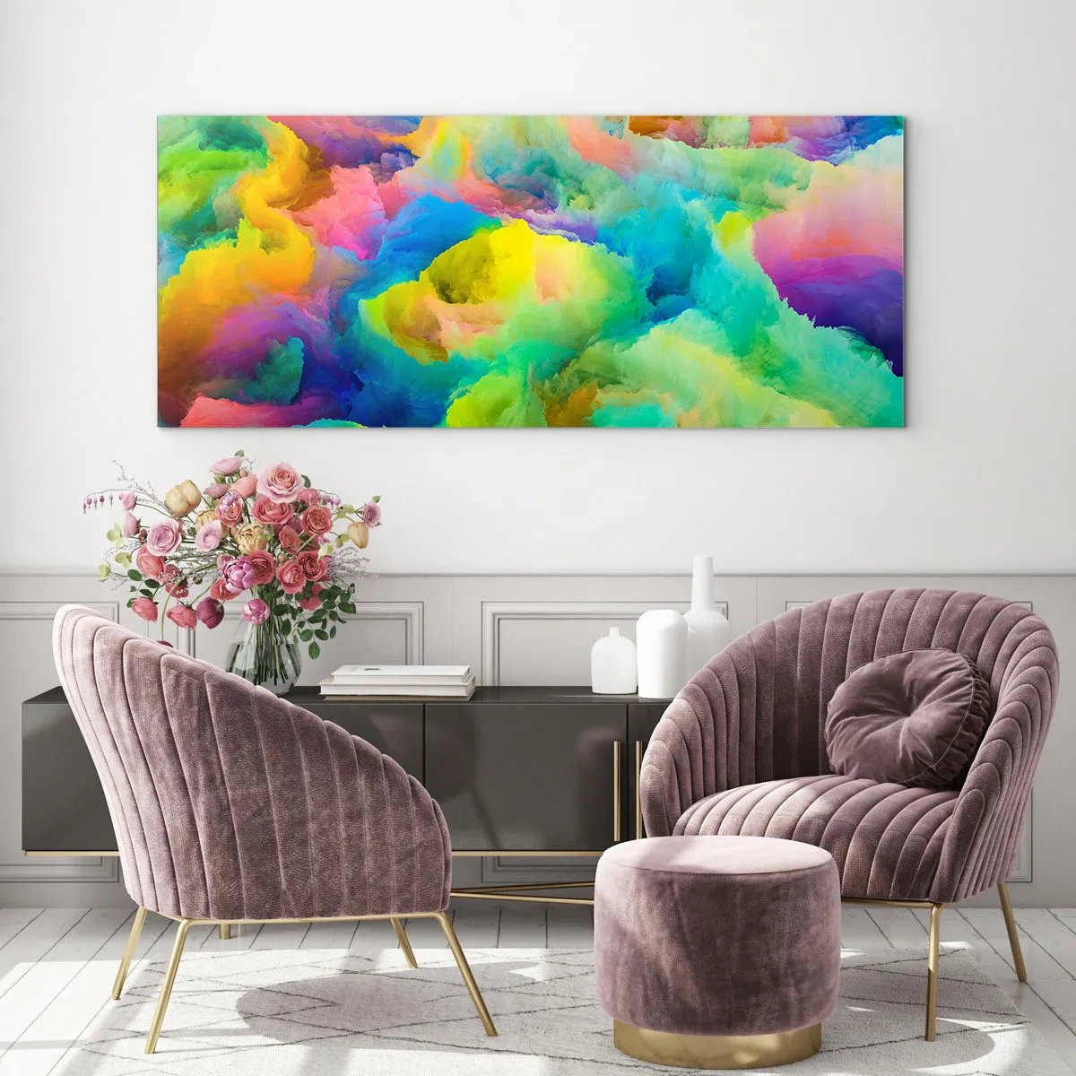 Schilderen op glas - Regenboog dons - 120x50 cm