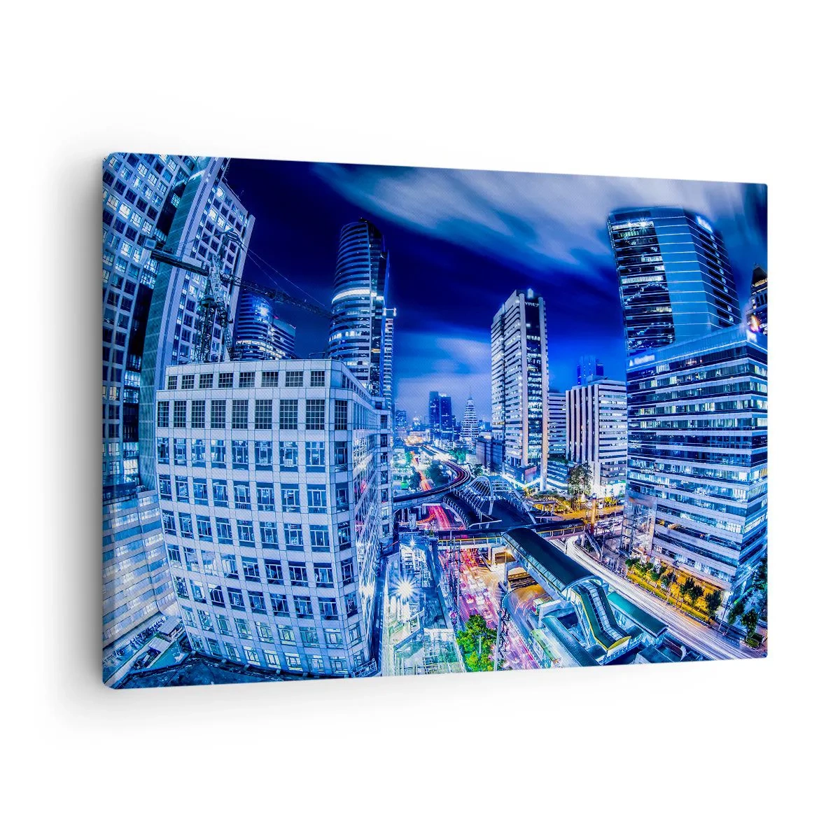 Schilderen op canvas - Nachtelijk panorama van de stad met wolkenkrabbers en straatverlichting - 70x50cm - Ritmes van de nachtstad - Moderne wanddecoratie voor woonkamer en slaapkamer ARTTOR