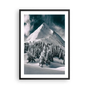 Poster in een zwarte lijst - Winterberglandschap met besneeuwde bomen - 50x70cm - Het land van sneeuw en ijs - Moderne wanddecoratie voor woonkamer en slaapkamer ARTTOR