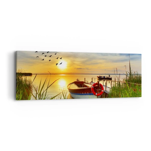 Schilderen op canvas - De aalscholvers vliegen al weg - 90x30 cm