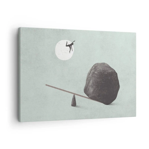 Schilderen op canvas - Een symbolisch tafereel met een figuur en een balans tegen een heldere lucht. - 70x50cm - Vervulde dromen - Moderne wanddecoratie voor woonkamer en slaapkamer ARTTOR