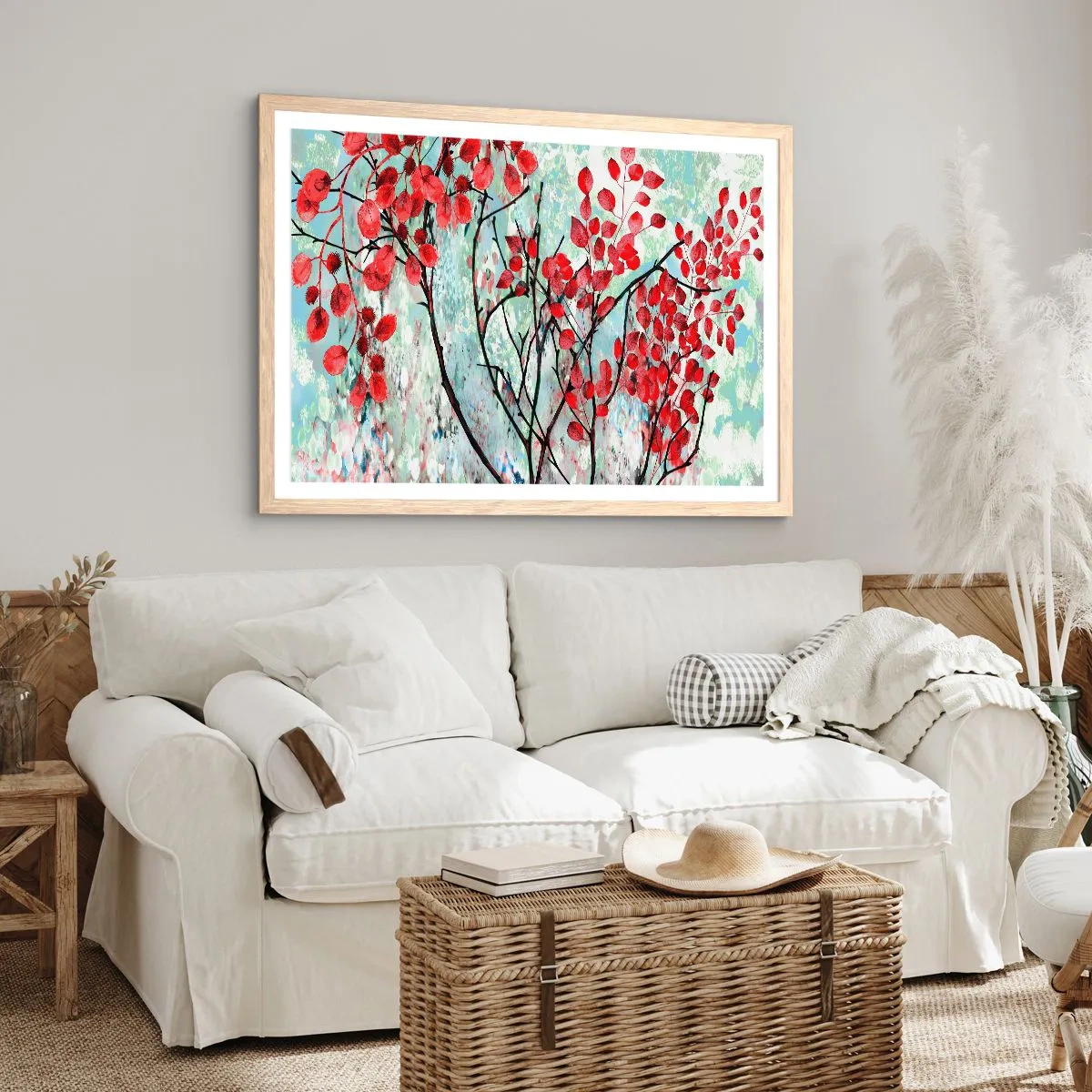 Een poster in een licht eiken lijst - Boom in scharlaken - 91x61 cm
