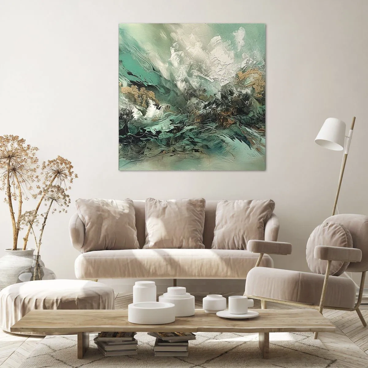 Schilderen op canvas - Emerald en zwarte branding - 60x60 cm