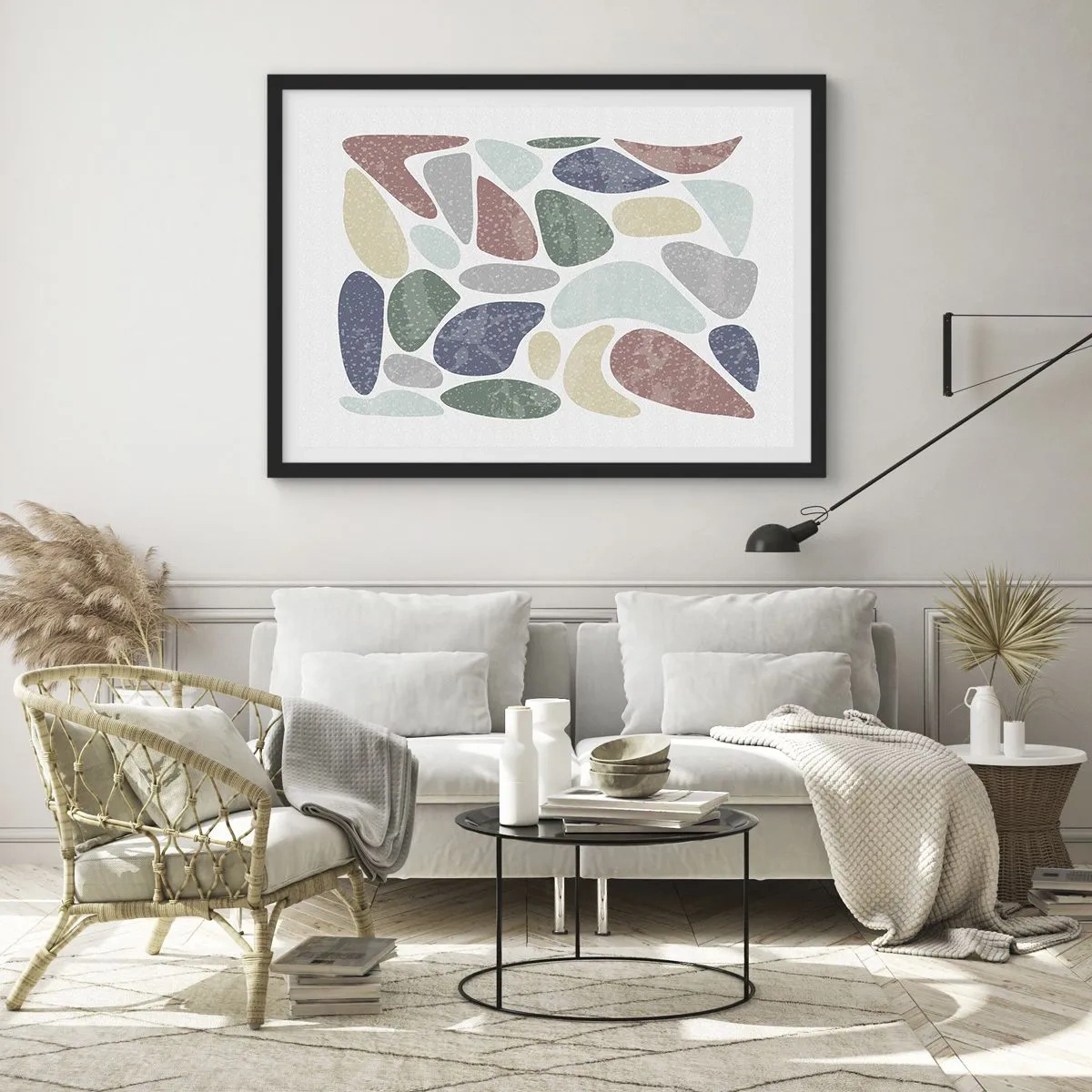 Poster in een zwarte lijst - Een mozaïek van poederkleuren - 100x70 cm