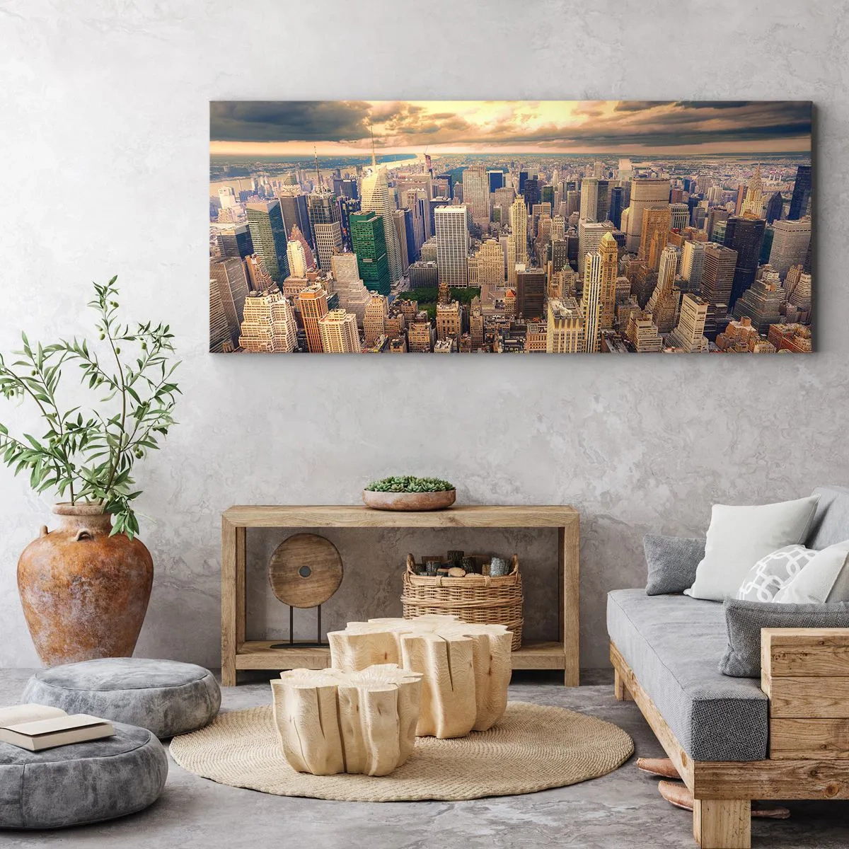 Schilderen op canvas - Vergulde metropool - 90x30 cm