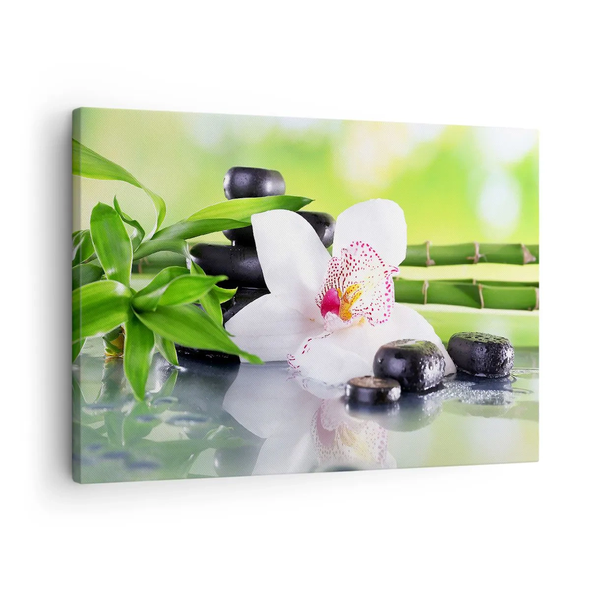 Schilderen op canvas - Orchidee, stenen en bamboe in een harmonieuze spa-compositie - 70x50cm - Koele frisheid - Moderne wanddecoratie voor woonkamer en slaapkamer ARTTOR