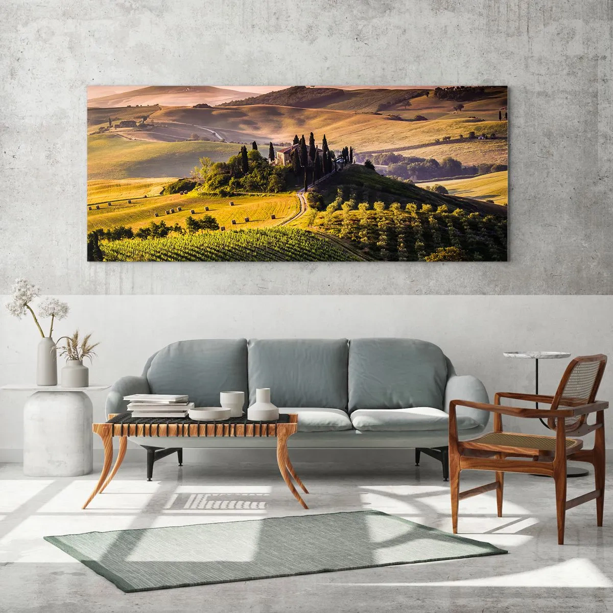 Schilderen op glas - Arcadia - het Toscaanse landschap - 100x40 cm