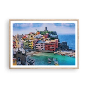 Een poster in een licht eiken lijst - Mediterrane magische stad - 100x70 cm