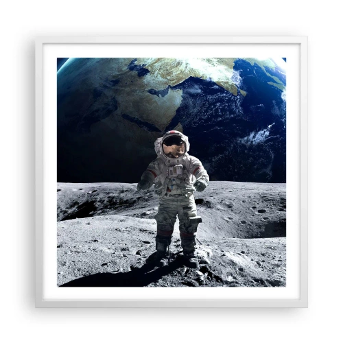 Poster in een witte lijst - Groetjes van de maan - 60x60 cm