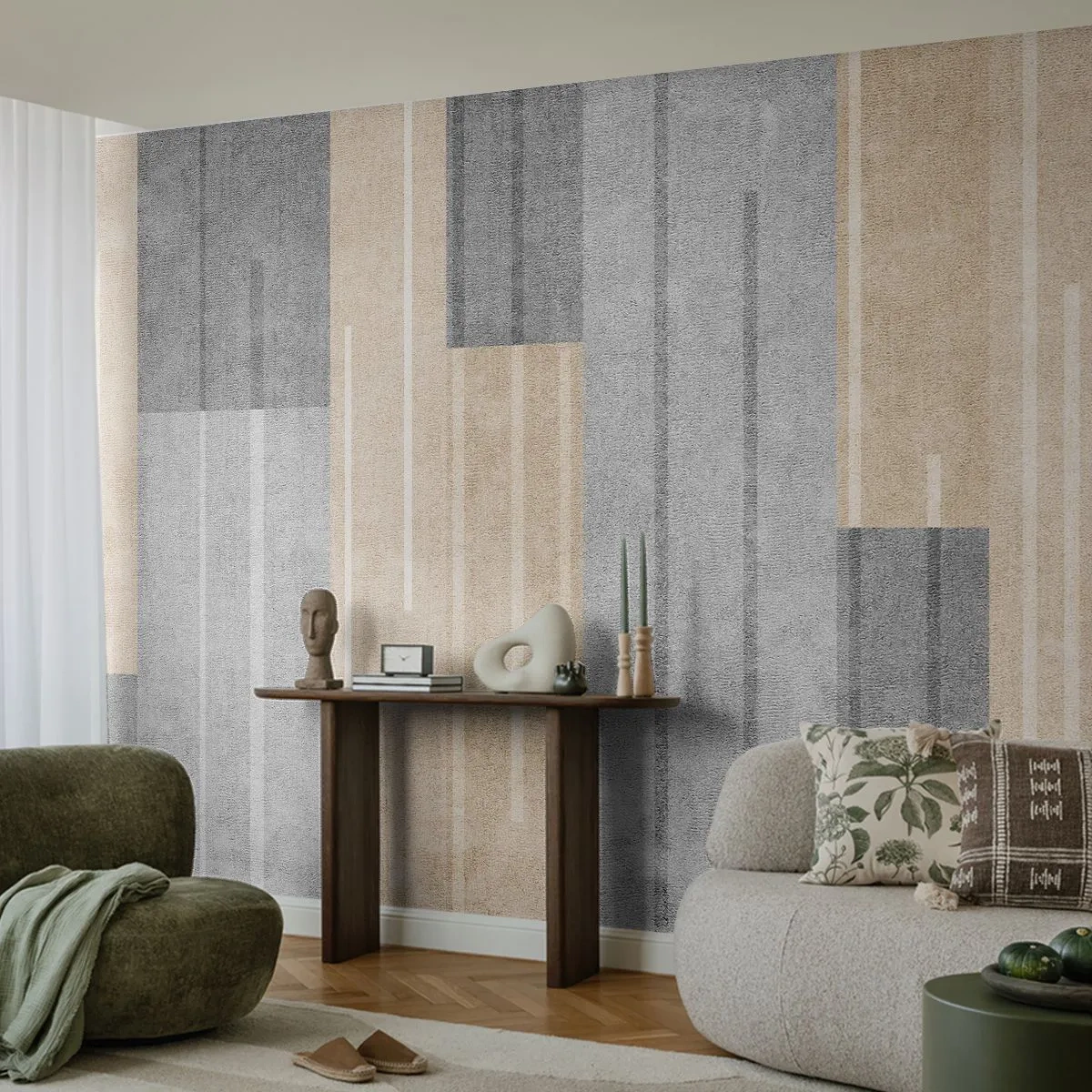 Fotobehang Standard Eco - Compositie: houd verticaal - Abstractie, Lijnen, Pastel - 200x140 cm