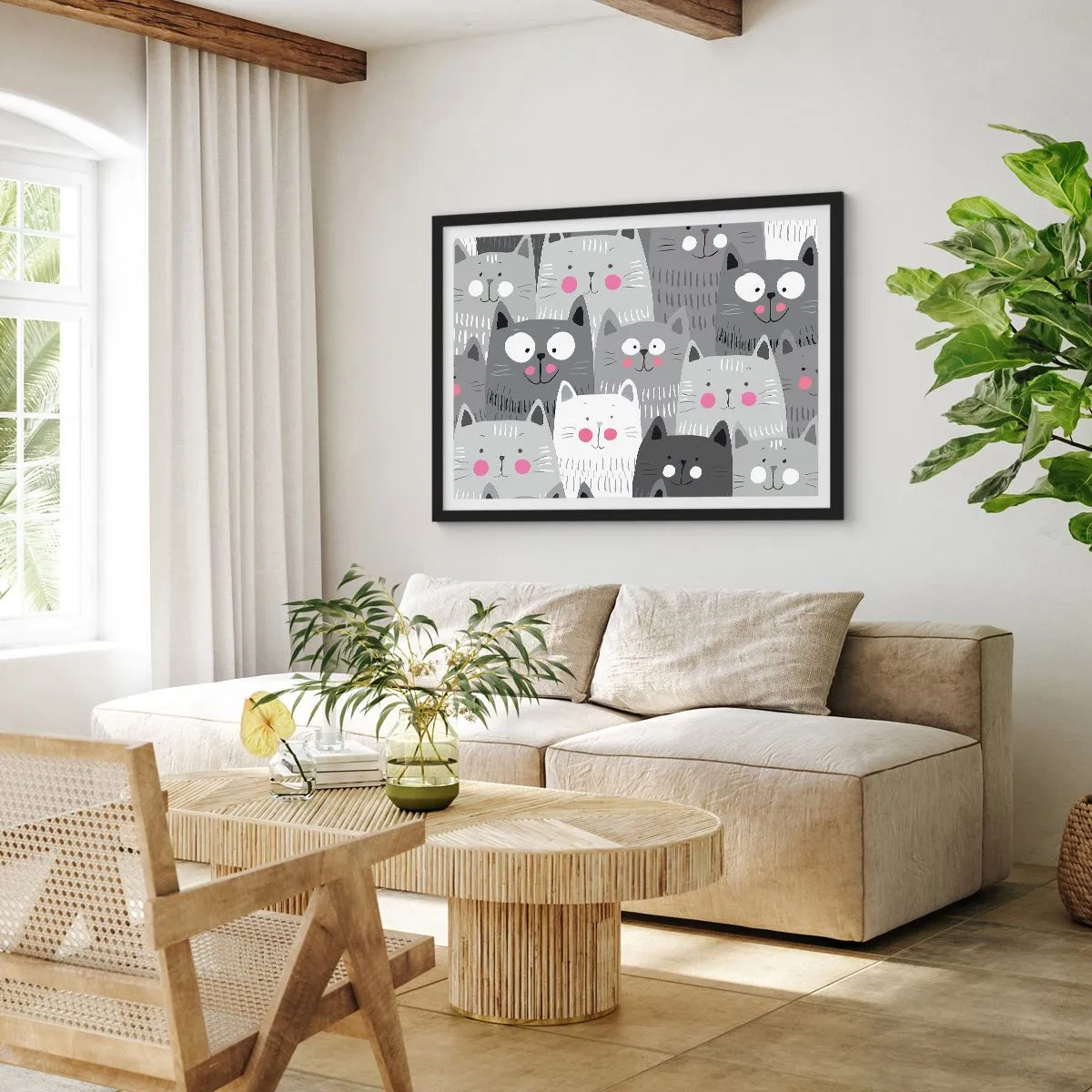 Poster in een zwarte lijst - De wereld van de kat - 50x40 cm