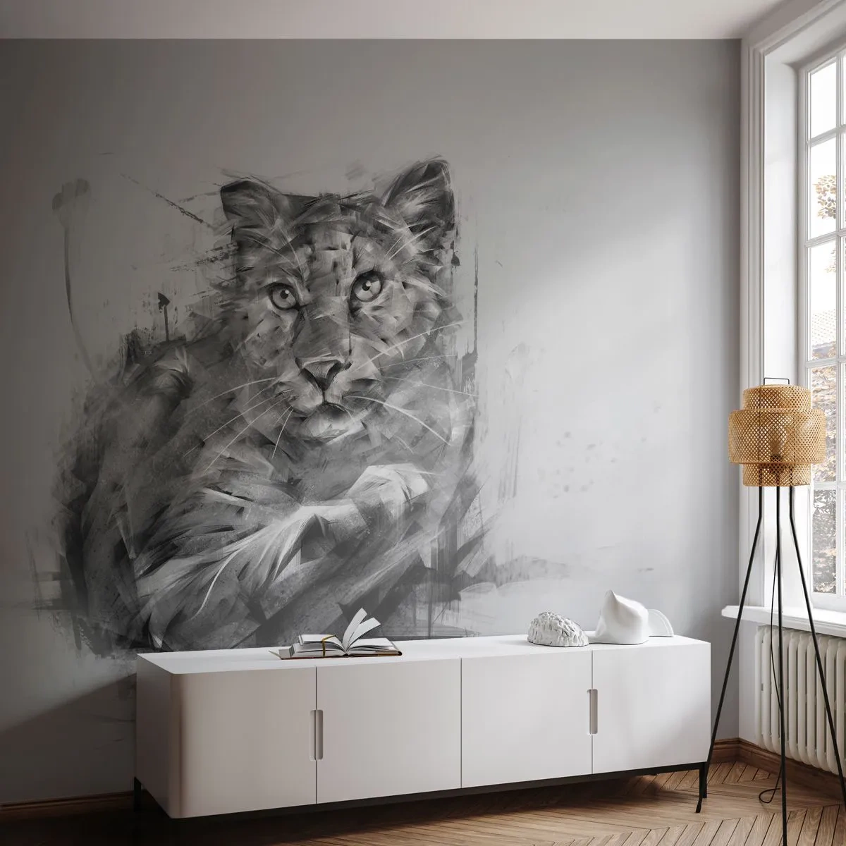 Fotobehang Premium Sand - Ja, ik luister aandachtig - Panter, Dieren, Wilde kat - 200x140 cm
