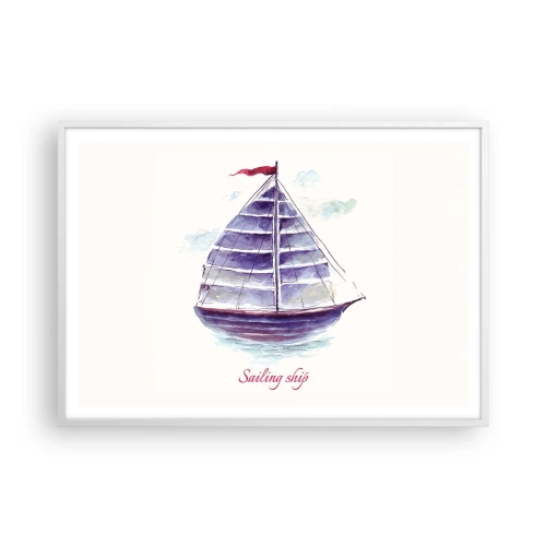 Poster in een witte lijst - Volle zeilen en rustig water - 100x70 cm
