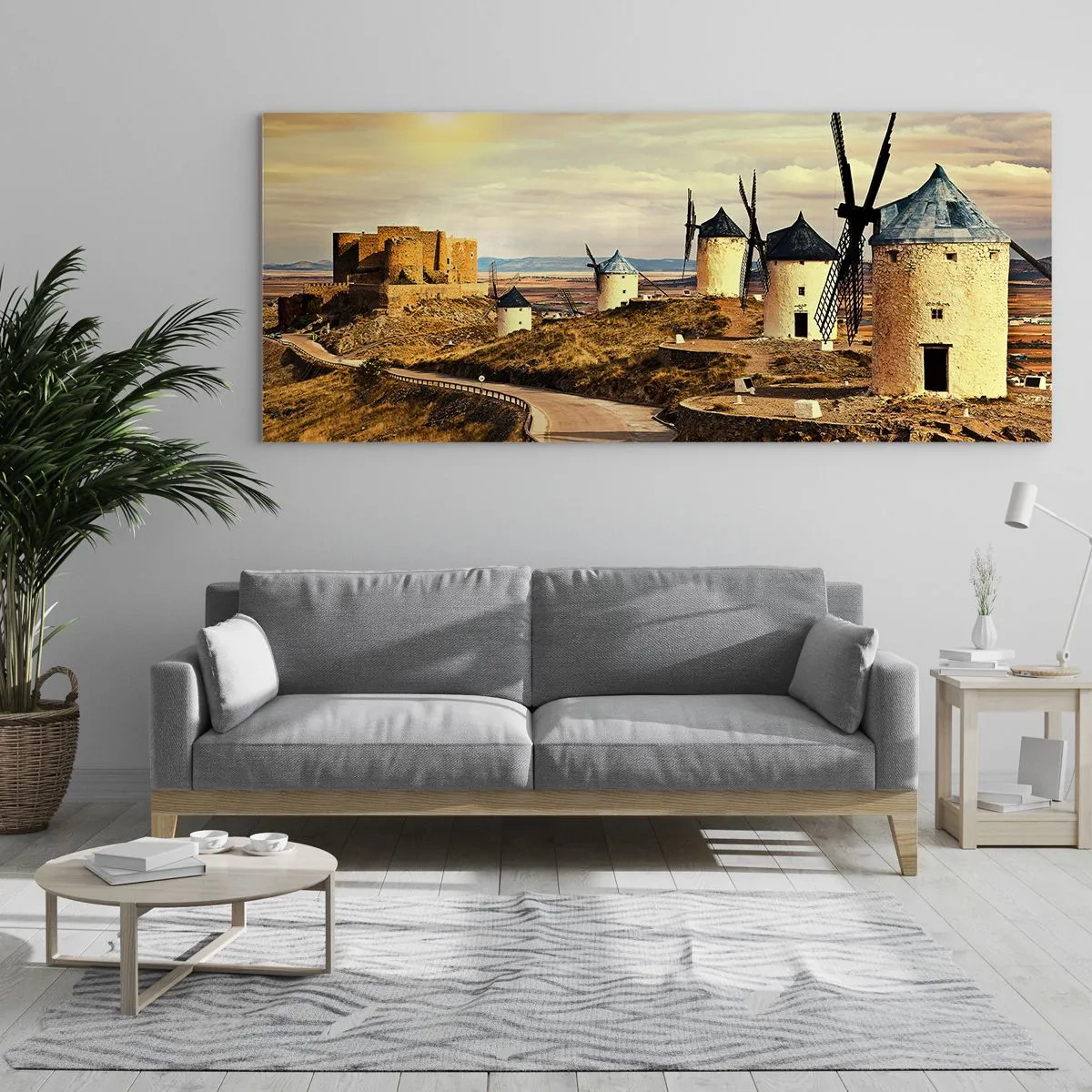 Schilderen op glas - Don Kichot zal snel hier zijn. - 90x30 cm