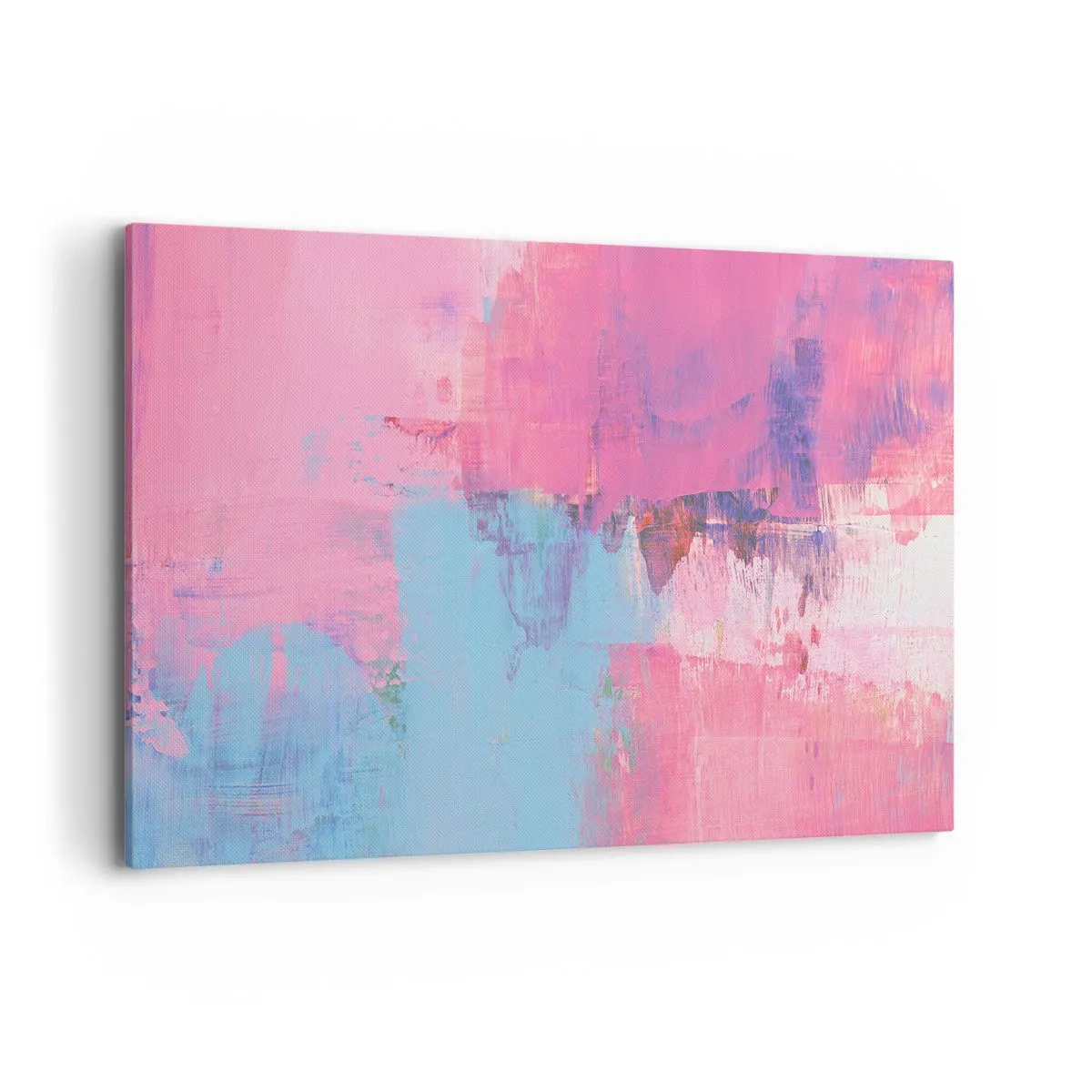 Schilderen op canvas - Roze, blauw en een vleugje licht - 100x70 cm