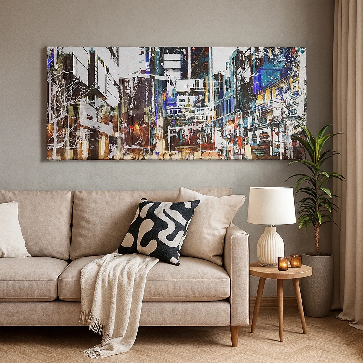 Schilderen op canvas - Een glinsterende stad - 30x30 cm