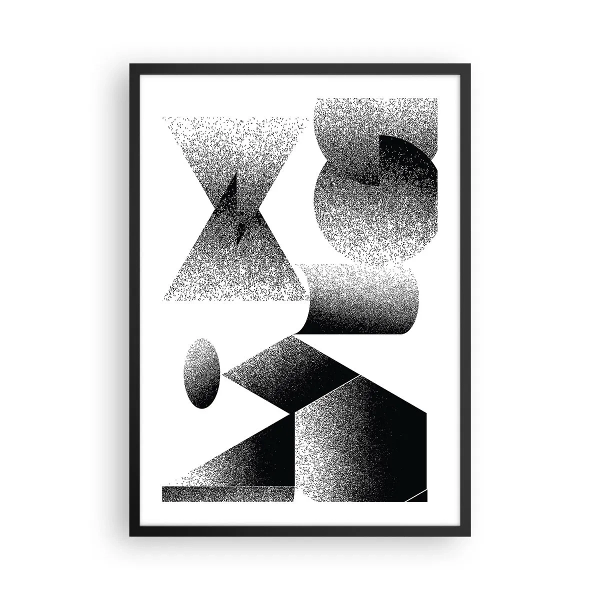 Poster in een zwarte lijst - Abstracte compositie van geometrische vormen in zwart-wit - 50x70cm - Hoeken en ovalen - Moderne wanddecoratie voor woonkamer en slaapkamer ARTTOR