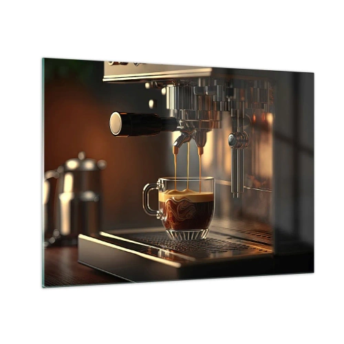 Schilderen op glas - Espressokoffie in een glas met schuim - 70x50cm - Een sensuele mix - Moderne wanddecoratie voor woonkamer en slaapkamer ARTTOR