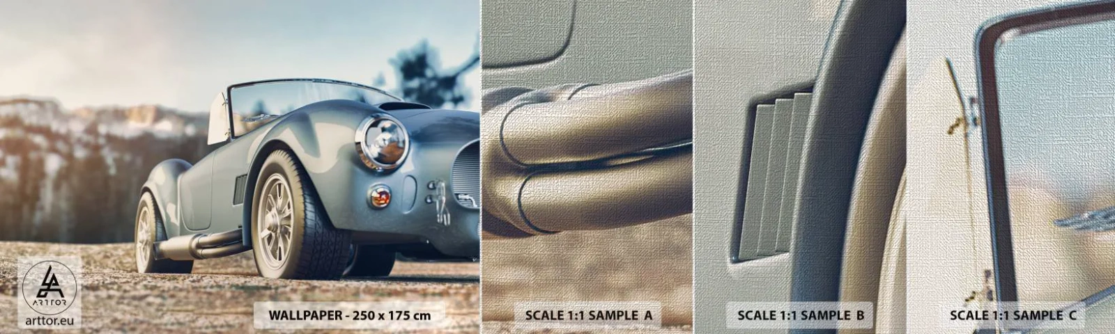 Fotobehang Monster Premium Canvas - Omdat stijl ertoe doet - Auto, Cabriolet, Reis - 100x30 cm