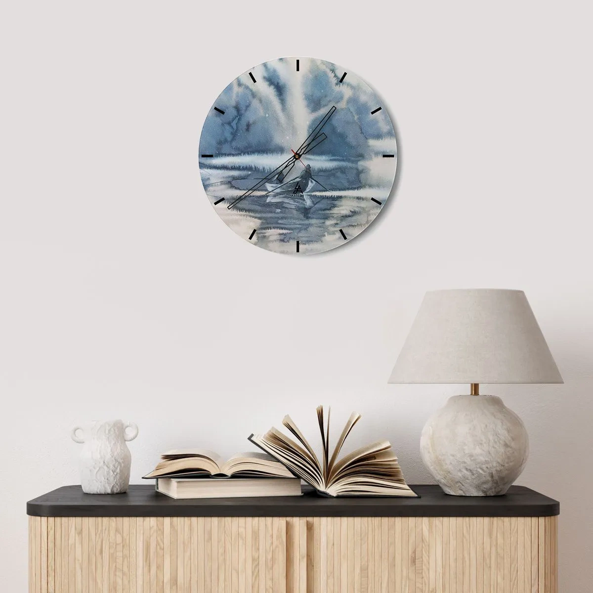Wandklok - Klok - Vissersscène op een kalm meer omgeven door mistige bomen - 30x30cm - Vissers in hun paradijs - Moderne wanddecoratie voor woonkamer, keuken en slaapkamer ARTTOR
